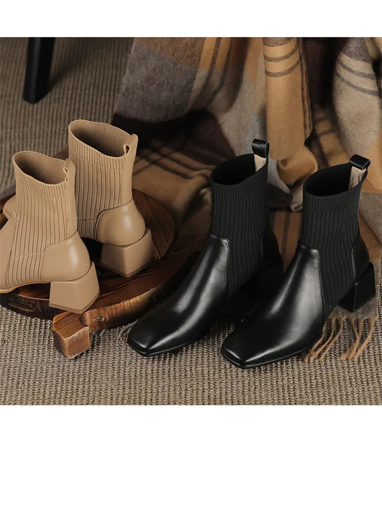2023 Autumn Winter New Ankle Socks Shoes Women Fashion Large Size 43 Knitted Short Boots Women Slip on High Heels Botas De Mujer