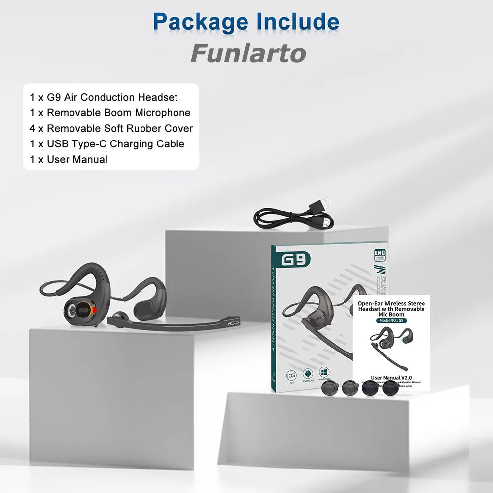 Wireless Headsets Bluetooth 5.3 Earphones Wireless Earpiece Business Headphones with Removable Microphone Open Ear Headphone New