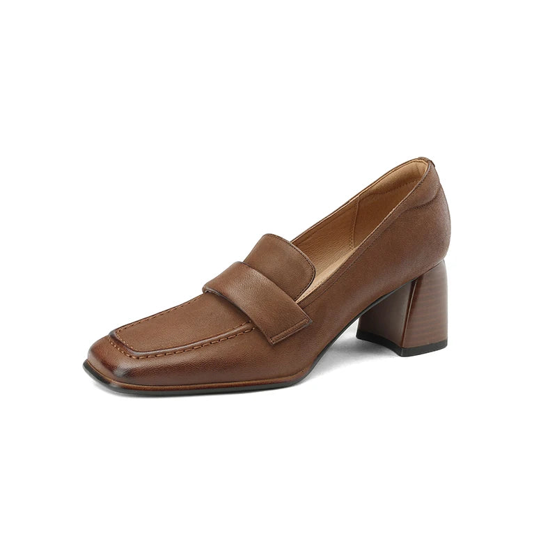 New Spring/Autumn Women Shoes Square Toe High Heels Sheep Skin Chunky Heel Pumps for Women Slip-on Solid Colors Shoes for Women