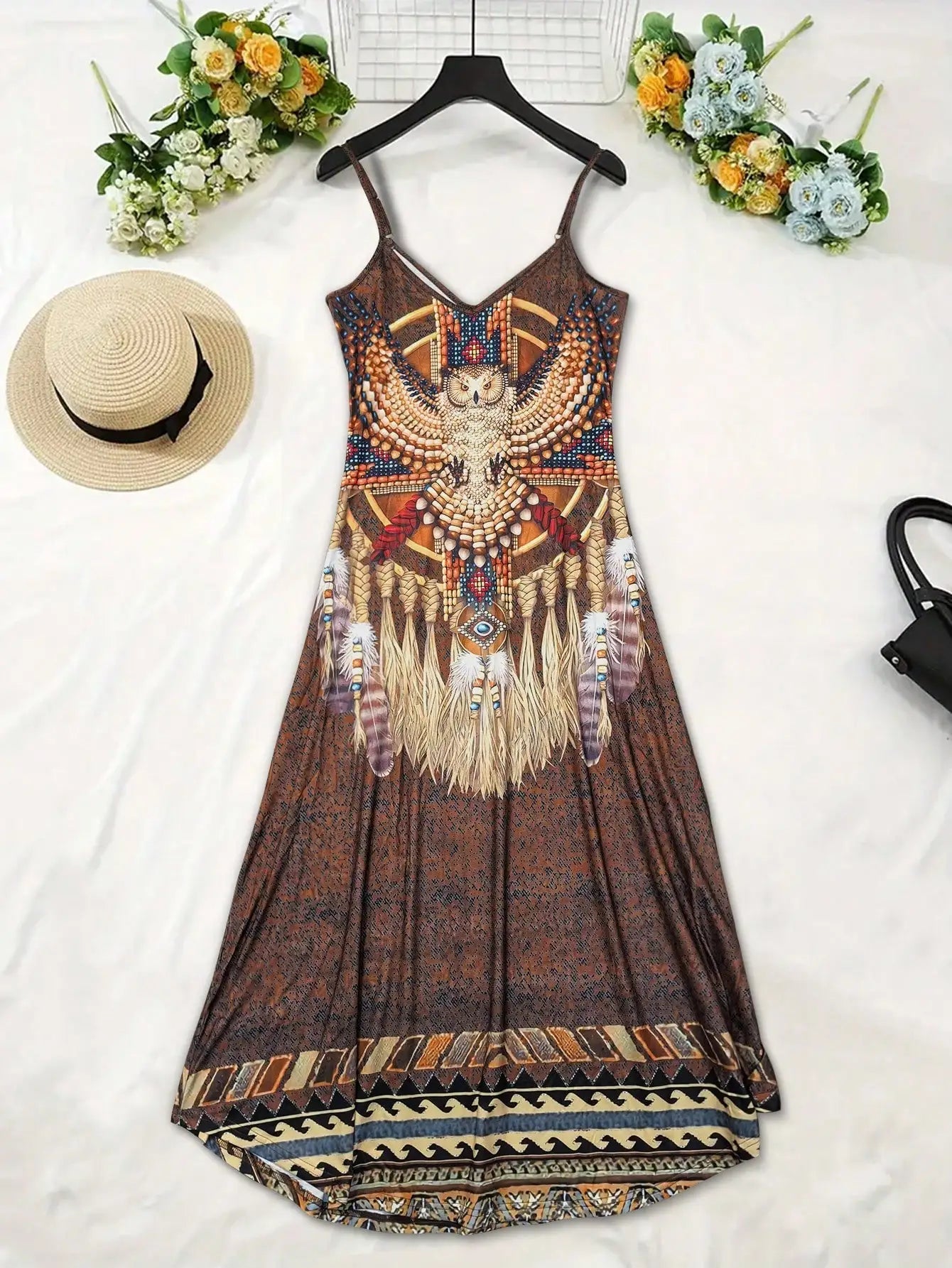 Women's Fashion Western Ethnic Print Casual Suspender Dress SwiftNest