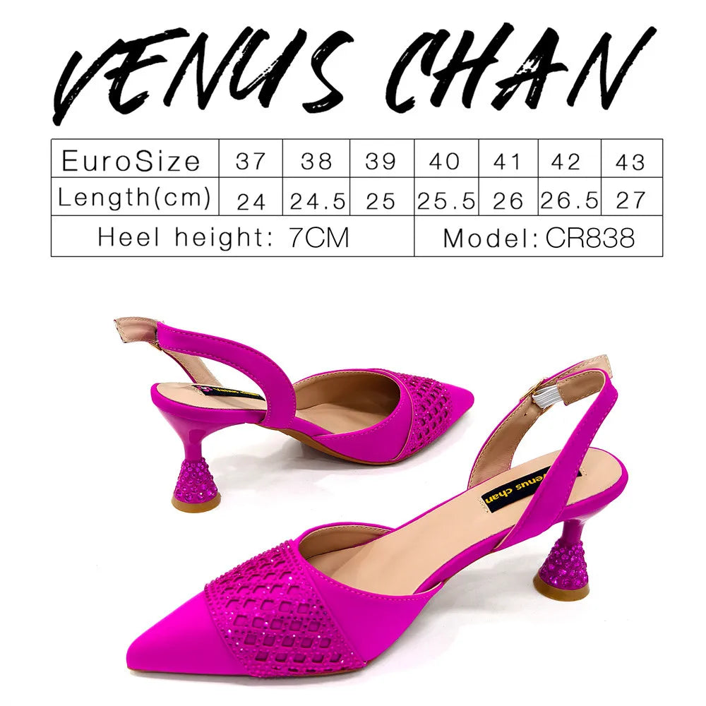 Latest Women Italian Shoes and Matching Bags Decorated with Rhinestone Elegant Pointed Toe Wedding Shoes Bride