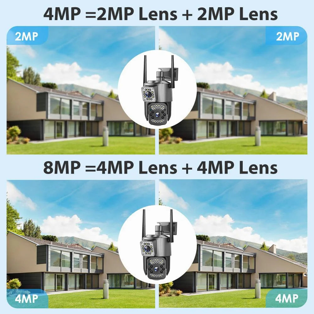 4K 8MP WIFI IP Camera HD PTZ 4G SIM Dual Lens Video Camara 8X Zoom Human Trackin IP66 Waterproof V380 Pro Outdoor Wireless CCTV