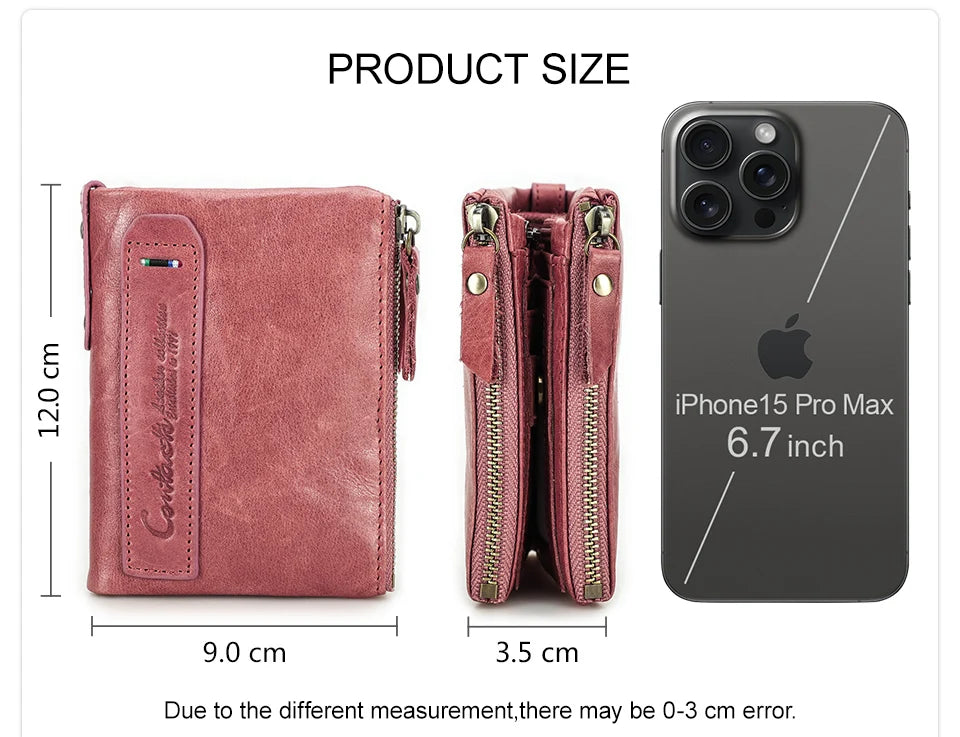 محفظة قصيرة من الجلد الأصلي للنساء من CONTACT'S، حامل بطاقات فاخر بتصميم محفظة عملات معدنية ومشبك نقود ومحفظة صغيرة للنساء والرجال