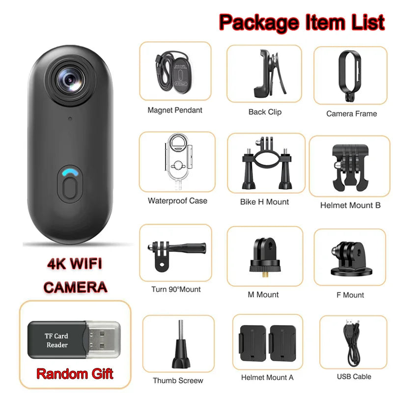 2024 Hot Gift 4K HD Mini Camera Action Cam Wifi High Quality Outdoor Sports Camera Camara Body Cam Camaras Photographic Video