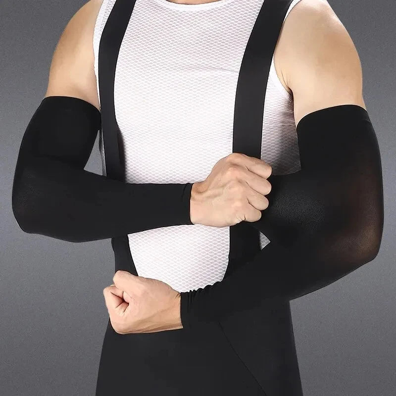 أكمام ذراع رياضية من الحرير الجليدي لركوب الدراجات وحماية من أشعة الشمس فوق البنفسجية والسفر في الهواء الطلق والجري والصالة الرياضية واللياقة البدنية وأكمام ذراع صيفية رائعة