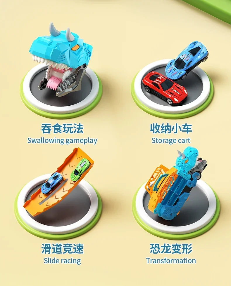Dinosaur Toys for Kids Boys Ages 3-5, Car Track Set Dinosaur Transport Truck with Diecast Cars that Transform into Dinosaurs