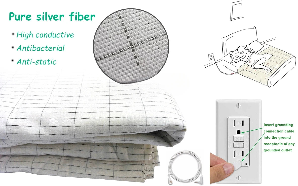 Earthing Bed Sheet Flat Sheet Earth AU Plugs/ UK Plugs/ EU Plugs Benefit Nature Health Well Grounded Gold Connection Earth Cord