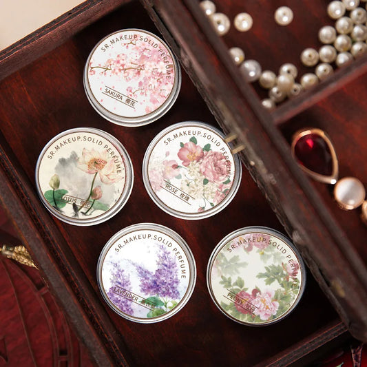 Solid Fragrance Balm Lavender Rose Peony Lotus Scented Long-lasting Porable Fragrances Cream Perfect Woman Body Aroma Gifts 15g