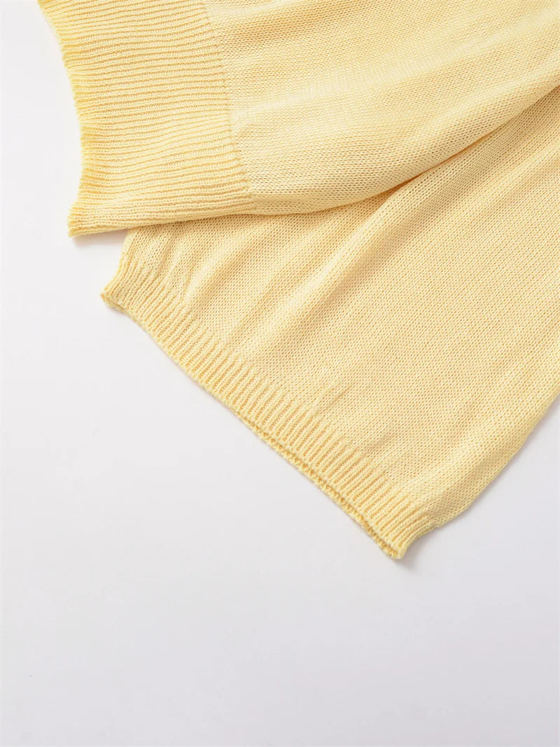 2025 New Women's Casual Fashion Trendy Round Neck Wide Sleeve Comfortable Knitted Sweater Top Yellow Blouse Daily Outlooks