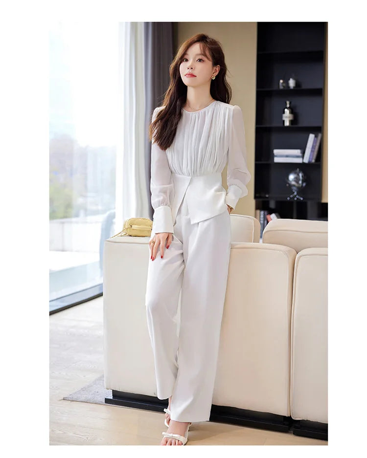 Fashion Uniform Styles Spring Women Office Business Suits Female Pantsuits Ladies Work Wear Blazers Sets With Wide Leg Trousers SwiftNest