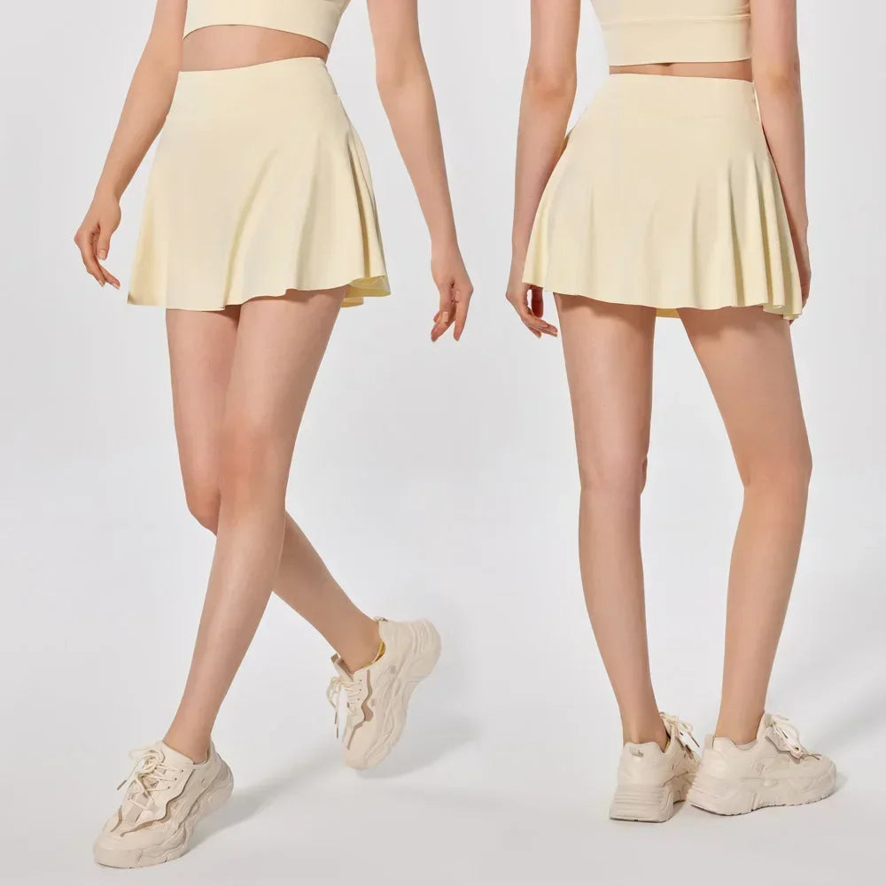 Summer Outdoor Sports Running Half-length Pleated Skirt Tennis Golf Fitness Short Skirt Pants Women's Slim High Waist
