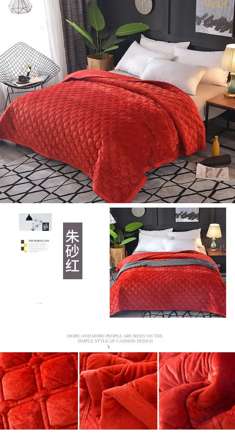 Home Textiles Flannel Bedspread Geometric Quilted Bed Linens Bedspreads for Winter Warm Flat Sheet Blanket Cover Coverlet 이불 이불