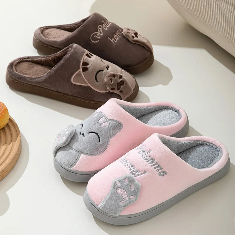 Cotton slippers women's autumn and winter new cartoon lucky cat Korean version cute warm indoor home