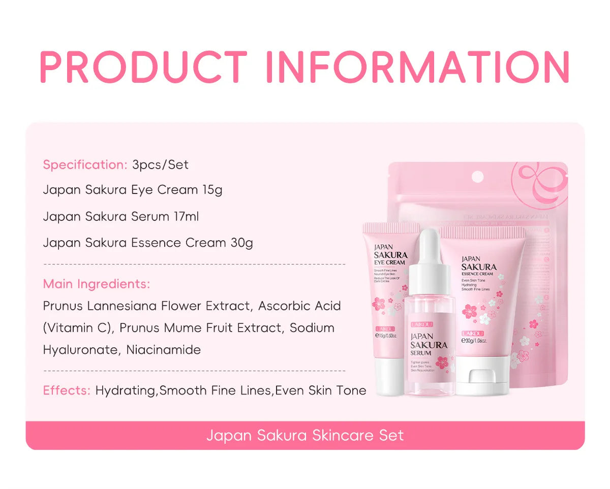 3pcs/set Sakura Skin Care Sets Face Cream Serum Eye Cream Face Beauty Products for Women Daily Moisturizing Skin Care Products