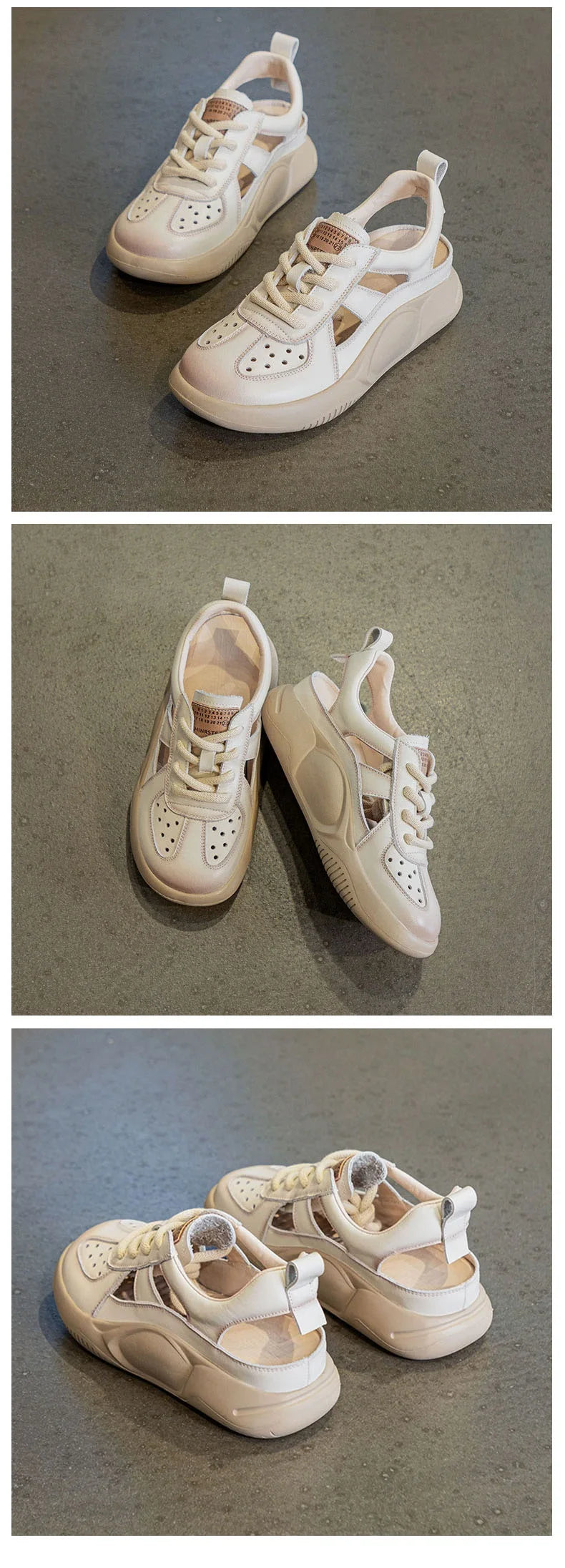 DRKANOL Platform Sandals Women Summer Round Toe Shoes Lace-Up Genuine Leather Thick Bottom Lightweight Casual Sneakers Sandals