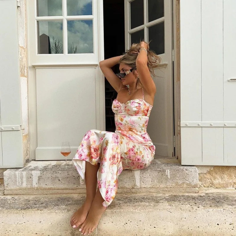 Women's Clothing Summer Fashion New Fashion Printed Slim Sexy Backless Sling Dress