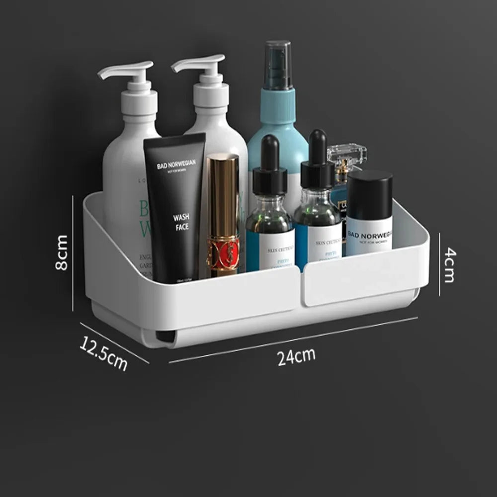 رف حمام مطبخ مريح، رف تخزين مستحضرات التجميل، منظم، رف دش، مستحضرات تجميل، رف شامبو، جدار، توابل، بدون حفر