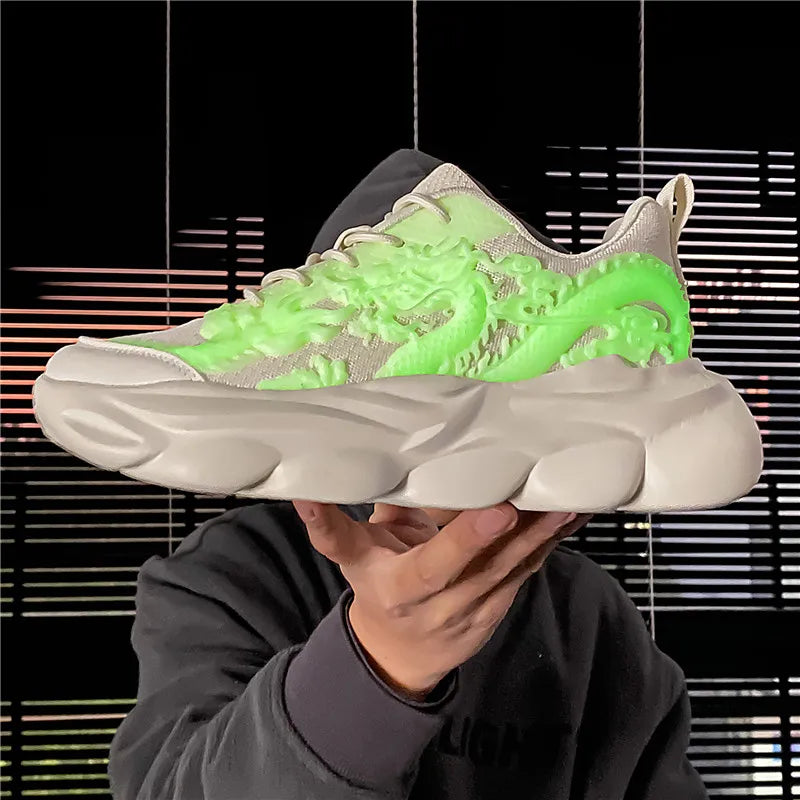 Men Casual Sneakers Cool Chinese Dragon Relief Shoes Luminous Platform Tennis Running Sport Shoe Lovers Walking Jogging Trainers
