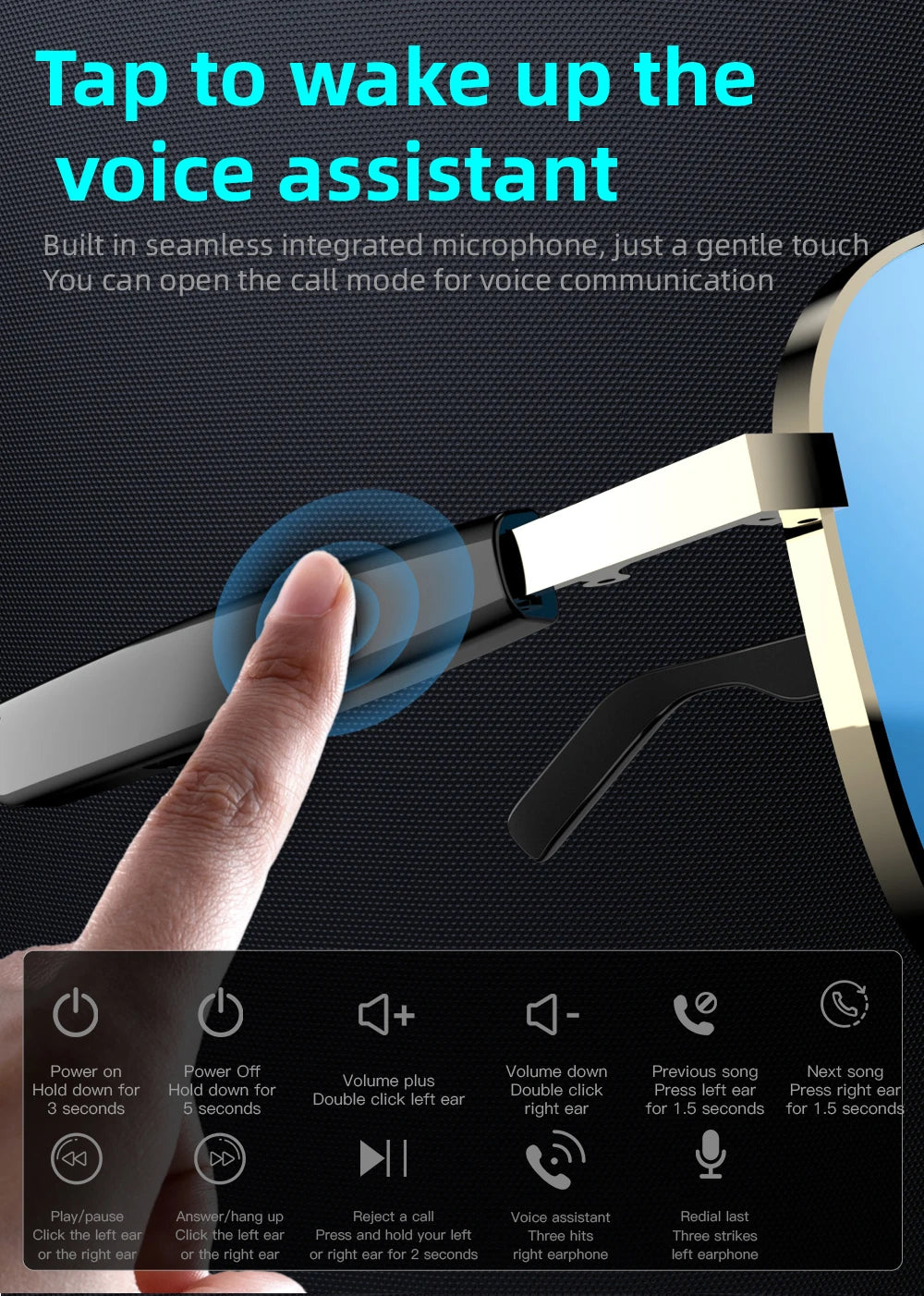 سماعات رأس بلوتوث 5.4 لاسلكية، نظارات صوتية، سماعات أذن، سماعات توصيل الهواء، سماعات أذن هاي فاي لتقليل الضوضاء، رياضة خارجية