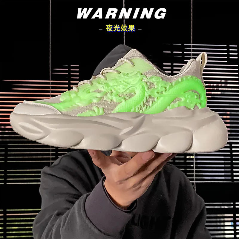 Men Casual Sneakers Cool Chinese Dragon Relief Shoes Luminous Platform Tennis Running Sport Shoe Lovers Walking Jogging Trainers