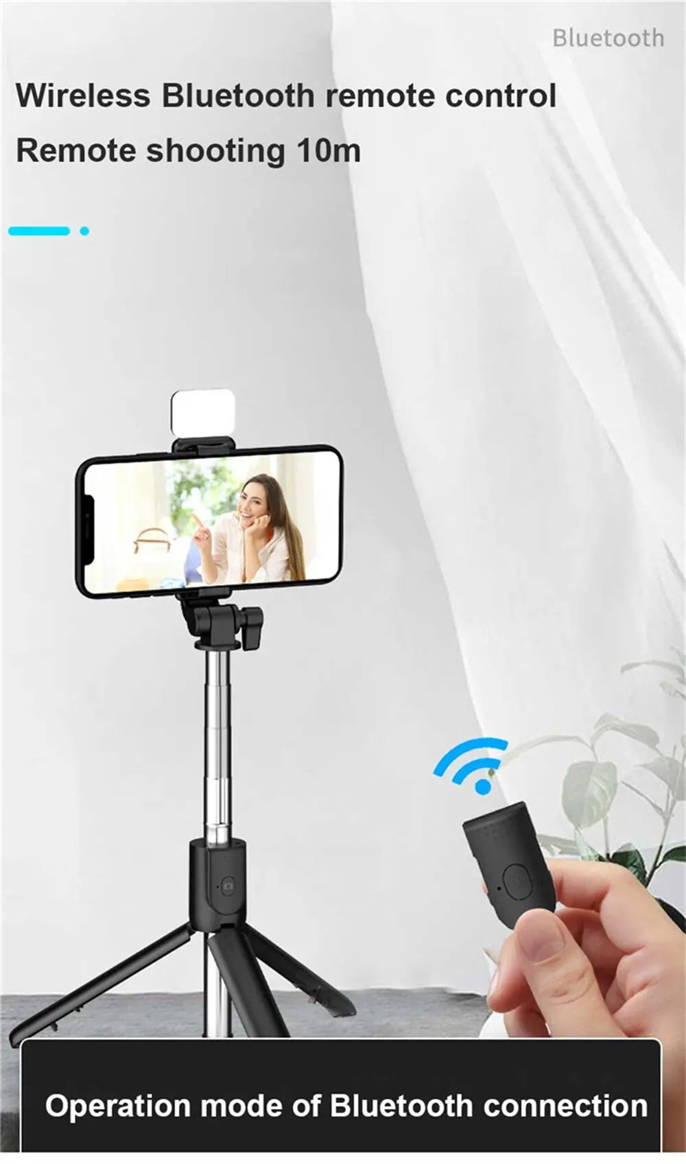 Cell Phone Selfie Stick Tripod Bluetooth Remote Wireless Selfi Stick Phone Holder Stand with Beauty Fill Light for Phone