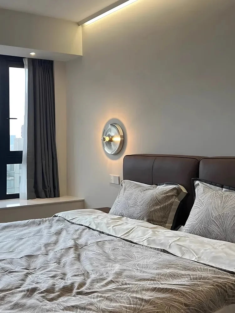 Medieval Bedside Wall Lamp Living Room Hallway Balcony Wall Lamp Bedroom Postmodern Flying Saucer Retro Metal Electroplated Lamp