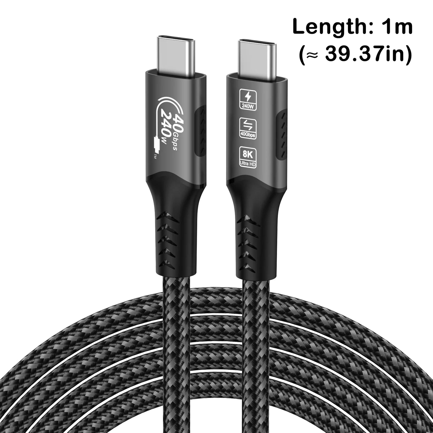 USB4 Cable Thunderbolt 3/4 40Gbps USB-C 8K Video Cable PD240W Fast Charger Suitable for iPhone 16 Macbook Hard Disk Data Cable