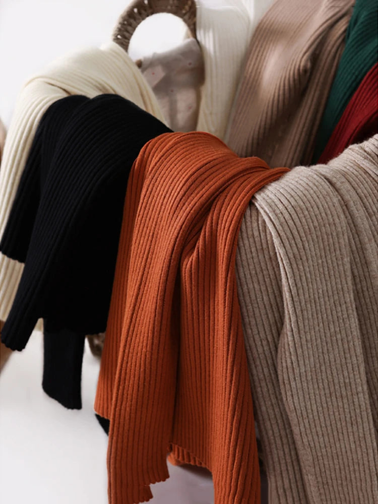 2025 Women Fashion Chic Knitted Tops Autumn Winter Turtleneck Sweater Women Pullovers Long Sleeve Jumper Pull Femme Clothing