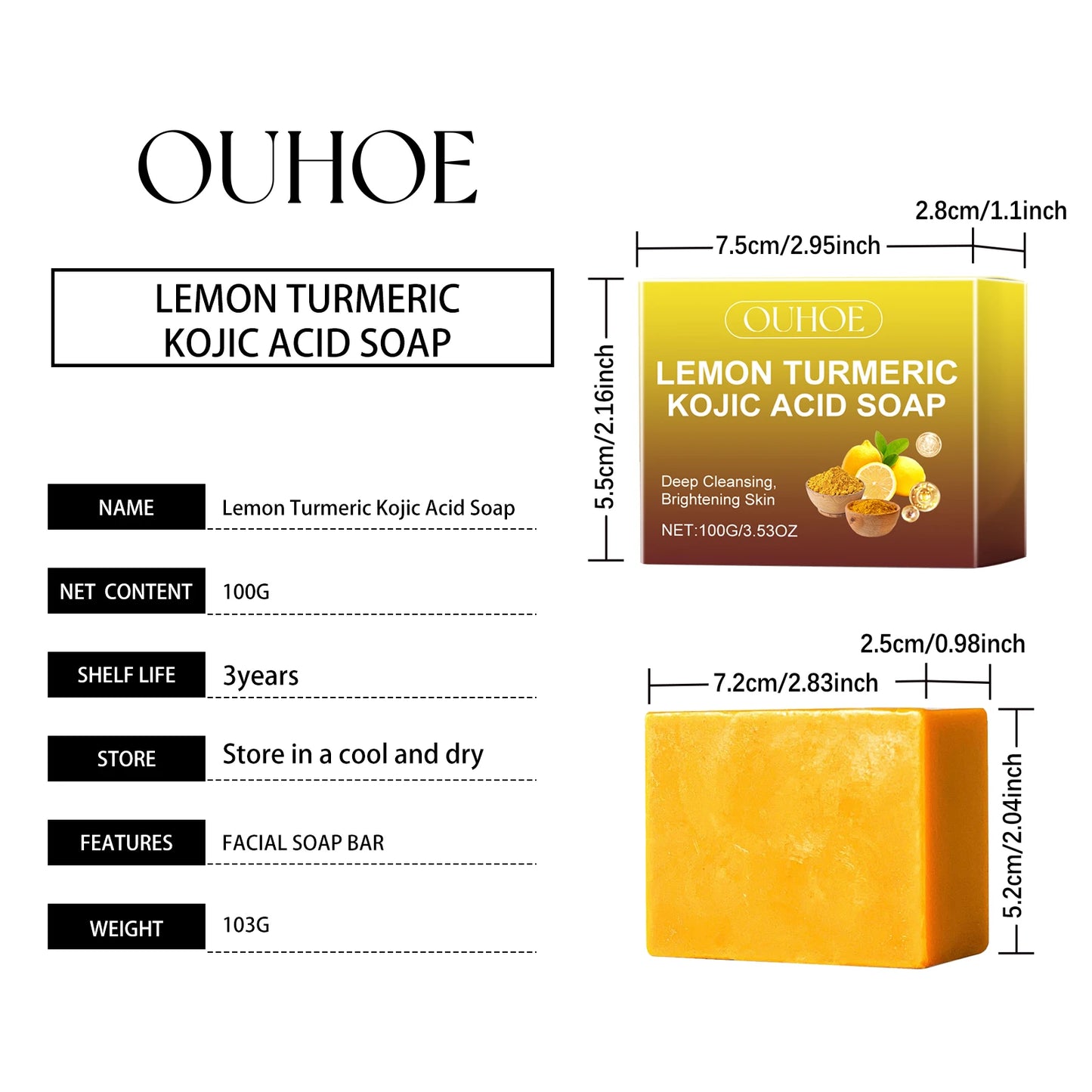 Facial Cleaning Handmade Soap Lemon Turmeric Kojic Acid Soap Deeply Cleansing Exfoliating Even Skin Tone Bathing Soap Skincare