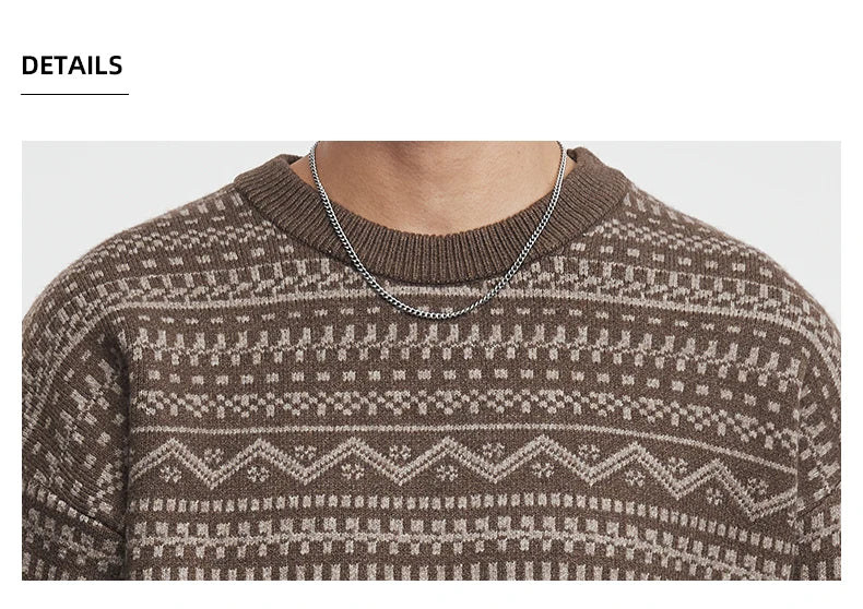Fashion Men's Knitwear 2025 Autumn Winter New Season Lazy Fair Isle Contrast Retro Loose Crewneck Sweater Pullover