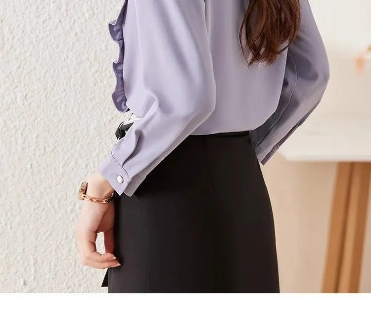 Women's Clothing Spring New French Style Long-sleeved Shirt Lady Chiffon Thin Fashion Blouses