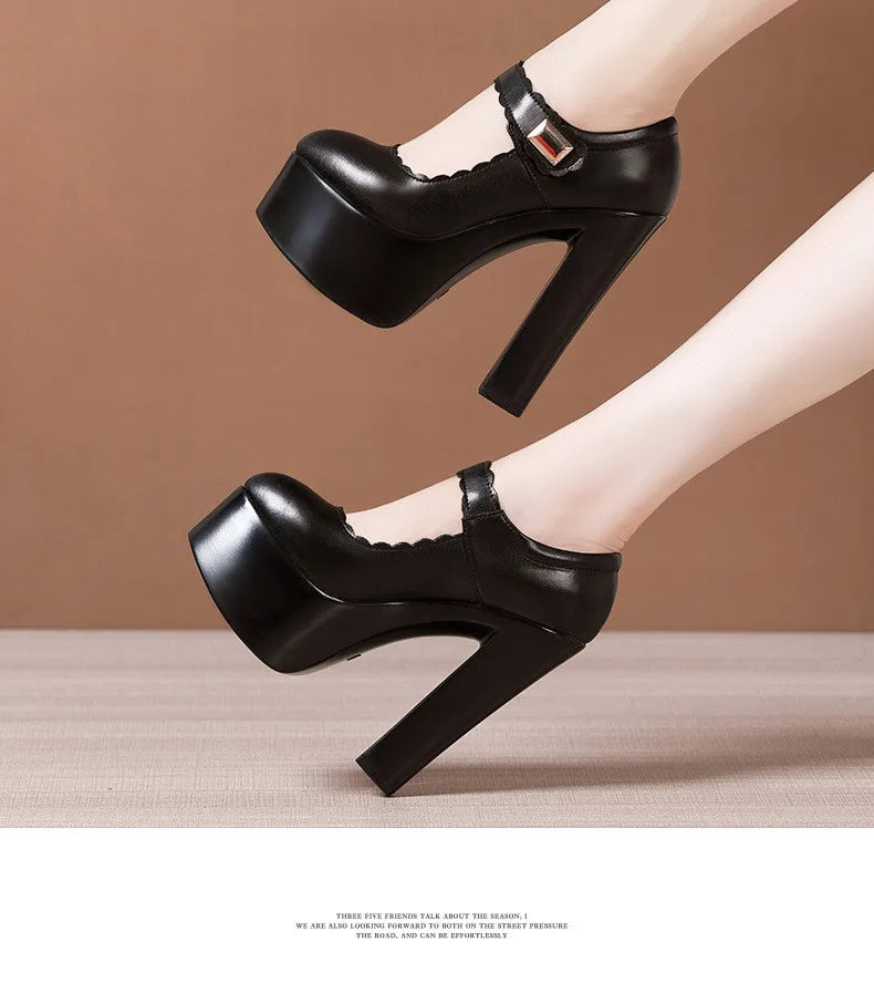 15cm Small Size 32-43 Extremem Block High Heels Shoes 2025 Fall Shallow Thick Chunky Platform Shoes Women Pumps Sexy Model Party