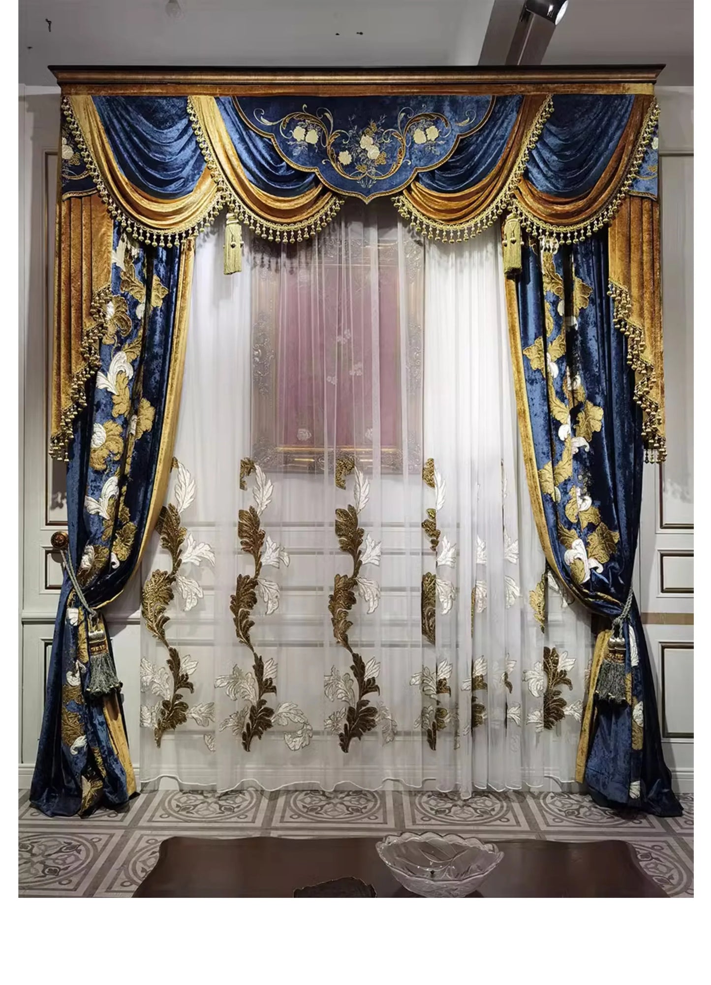 European Curtains for Living RoomCustom New High-end Villa  French Bedroom Velvet Embroidered American Cotton Wool Large Flowers