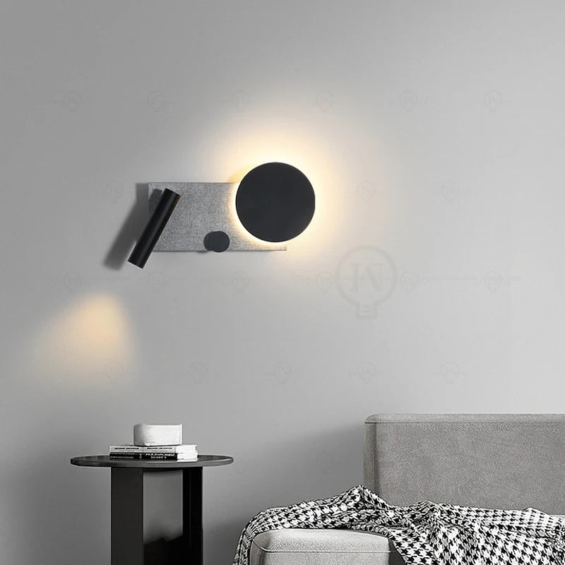 Bedroom bedside wall lamp with switch and spotlight, simple and modern Nordic creative personality, adjustable angle wall lamp