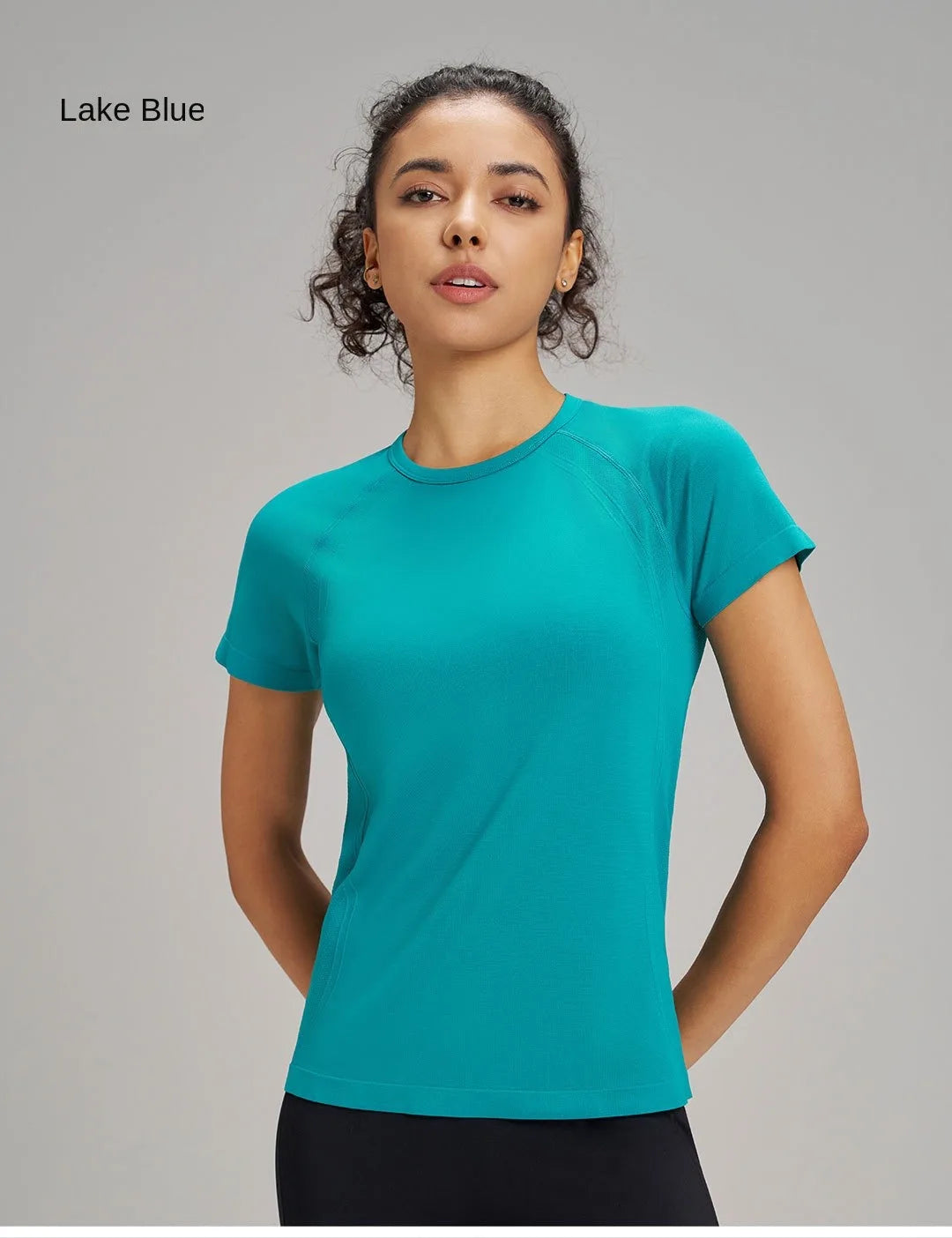 Outdoor yoga T-shirt, quick drying solid color sportswear, casual running, quick drying fitness training, short sleeved women