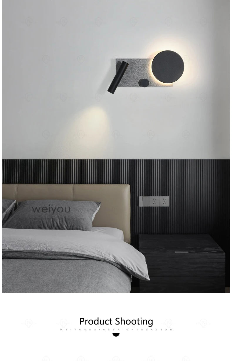Bedroom bedside wall lamp with switch and spotlight, simple and modern Nordic creative personality, adjustable angle wall lamp