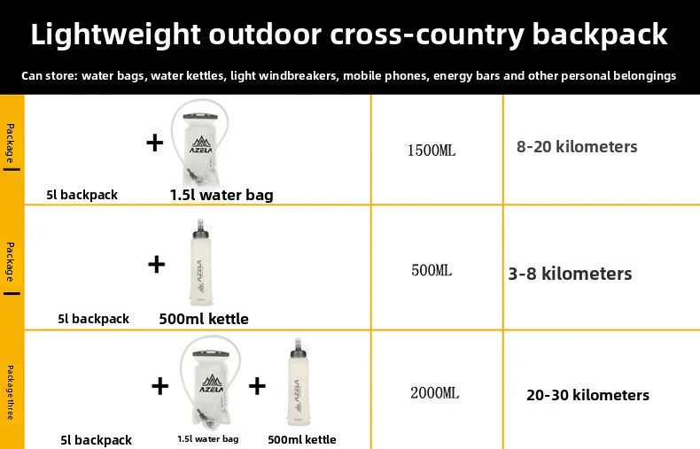 Outdoor sports water bag, hiking, running, cycling, backpack, off-road hiking backpack, water bag package