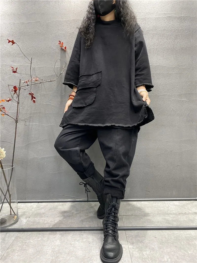 ملابس نسائية ملابس نسائية مبيعات مقاسات كبيرة أزياء الخريف النسائية مزاج الجوكر بأكمام طويلة قمم قديمة ريترو