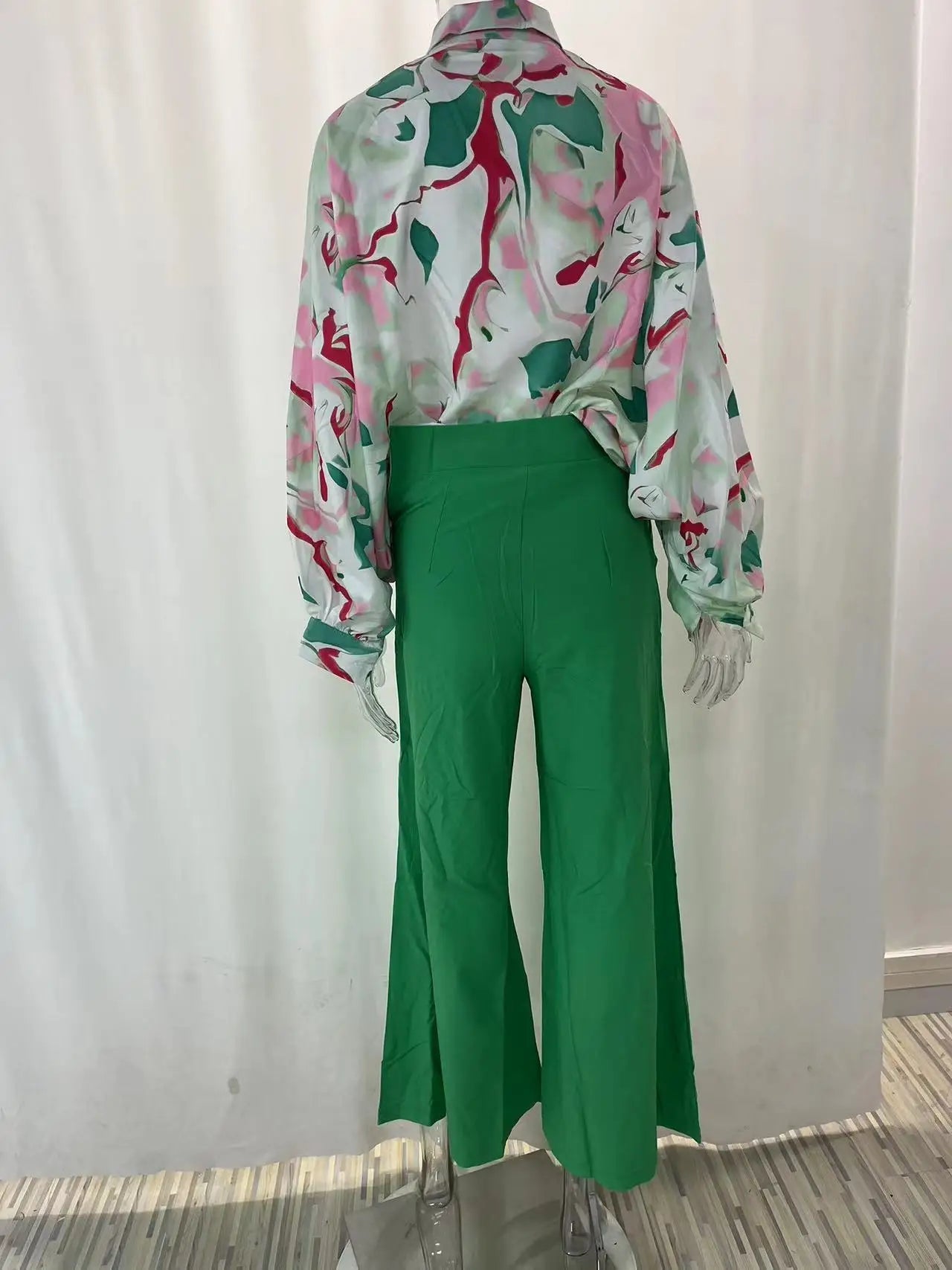 Fashion Casual Set Women 2024 Tops Shirt Elegant Wide Leg Pants Set Sense Of Design Printed Bell Sleeve Shirt Wide Leg Pants SwiftNest