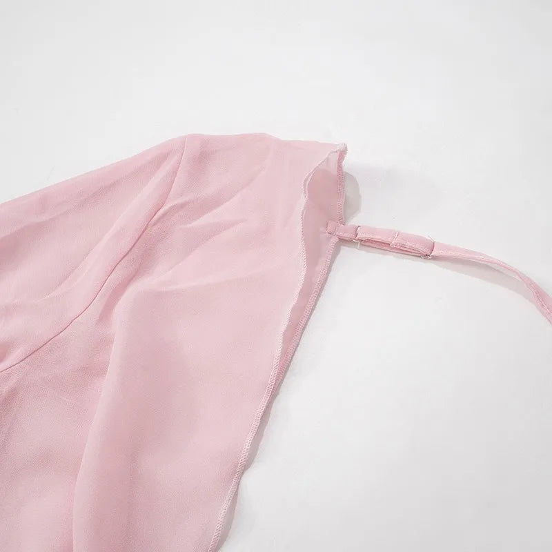 Women Dresses Autumn New Pink See Sexy Through Backless Low Chest Mini Dress Streetwear Fashion Lace-up Long Sleeves Lady Dress SwiftNest