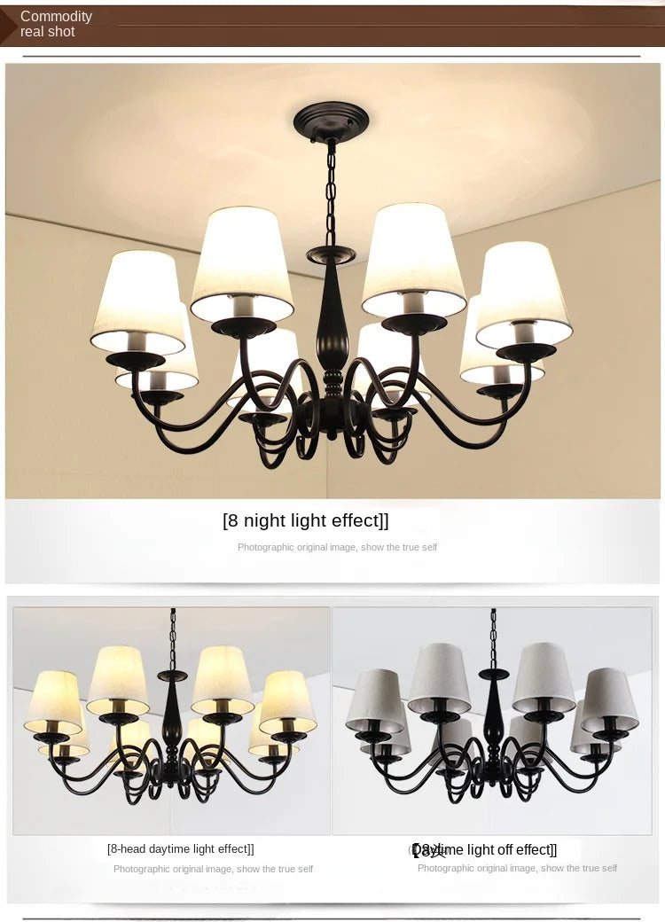 Living room lamp chandelier American country bedroom  simple home decoration cloth art iron lighting  pendant lights