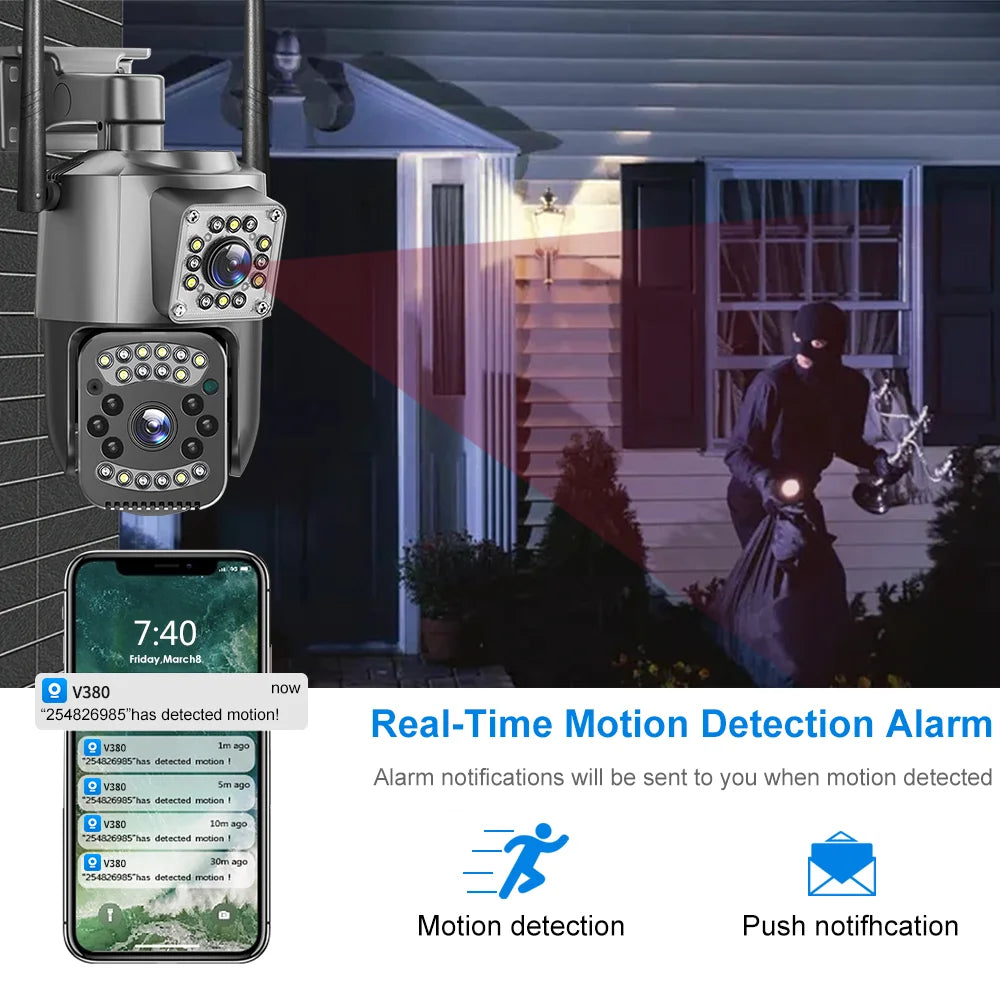 4K 8MP WIFI IP Camera HD PTZ 4G SIM Dual Lens Video Camara 8X Zoom Human Trackin IP66 Waterproof V380 Pro Outdoor Wireless CCTV