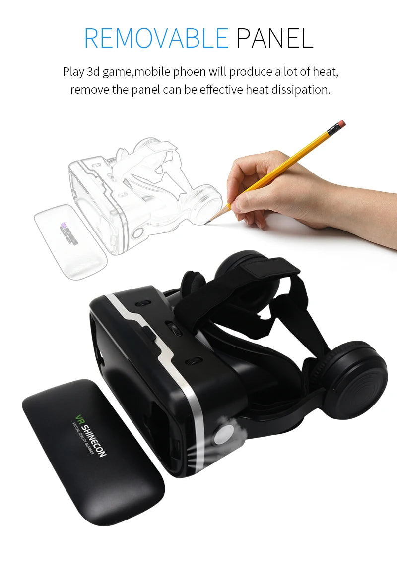 VR Shinecon 6.0 Headphone Version 3D Virtual Reality Stereo Helmet VR Headset with Remote Control for IOS Android