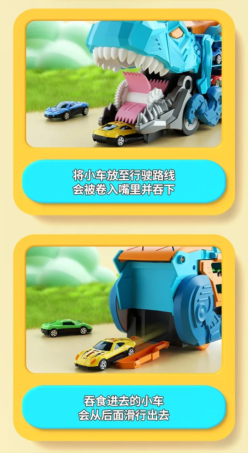 Dinosaur Toys for Kids Boys Ages 3-5, Car Track Set Dinosaur Transport Truck with Diecast Cars that Transform into Dinosaurs