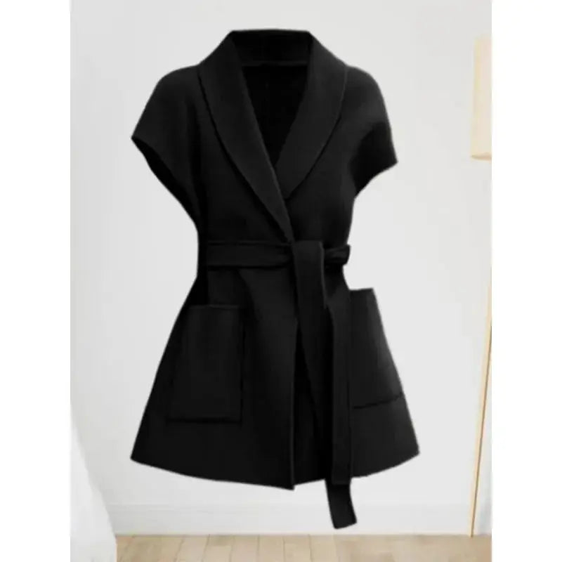 سترة صوف أنيقة للنساء لخريف وشتاء، صدرية متوسطة الطول من الصوف على الوجهين، سترة أنيقة للنساء مع مشبك على شكل حصان