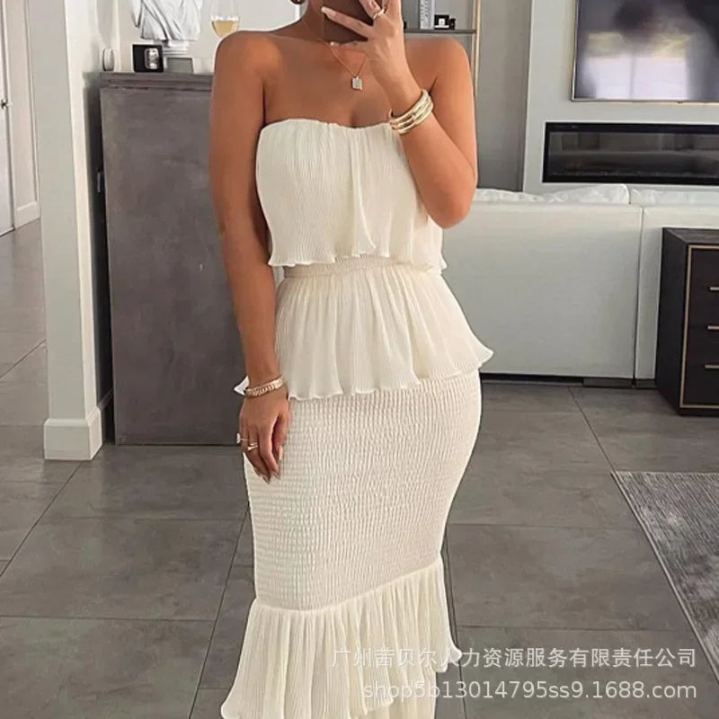 Fashion Summer Womens Dresses 2023 New Tube Top Pleated Ruffled Dress for Women SwiftNest