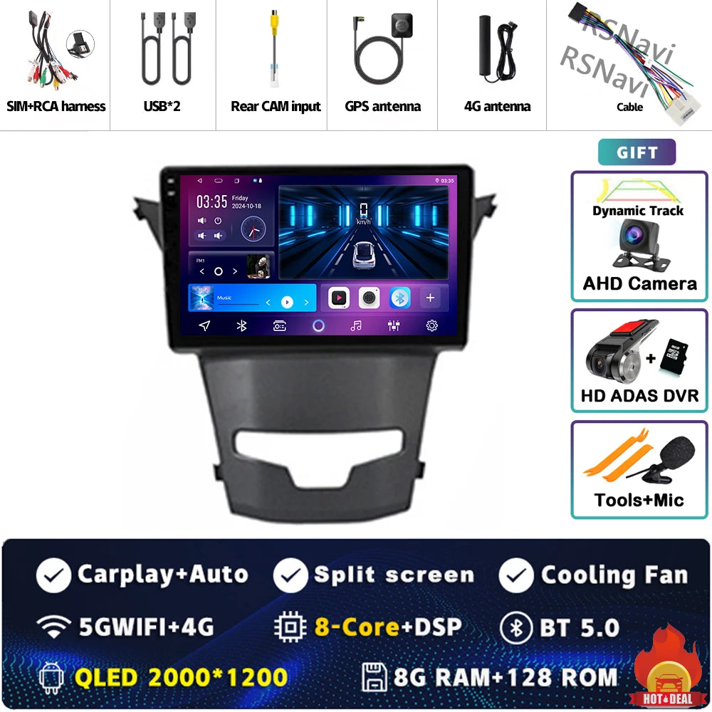 أندرويد 15 لسيارة سانج يونج كوراندو 3 أكتيون 2 2013-2017 2K QLED راديو السيارة بنظام أندرويد مشغل فيديو متعدد الوسائط GPS ستيريو CarPlay 4G BT