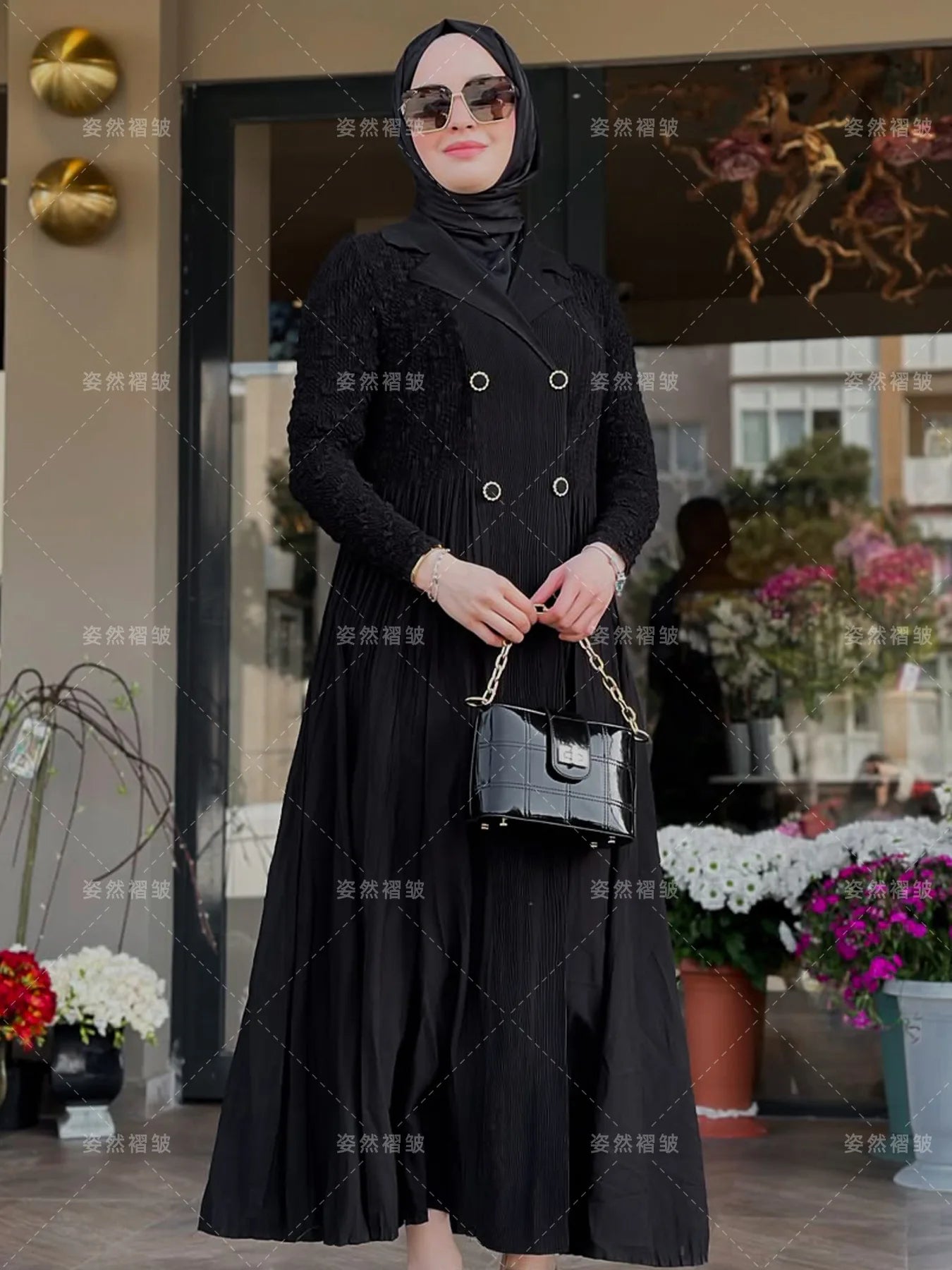 2025 Autumn Women's Fashion Dress Robe New Black Elegant Temperament Miyake Crumpled Long Skirt