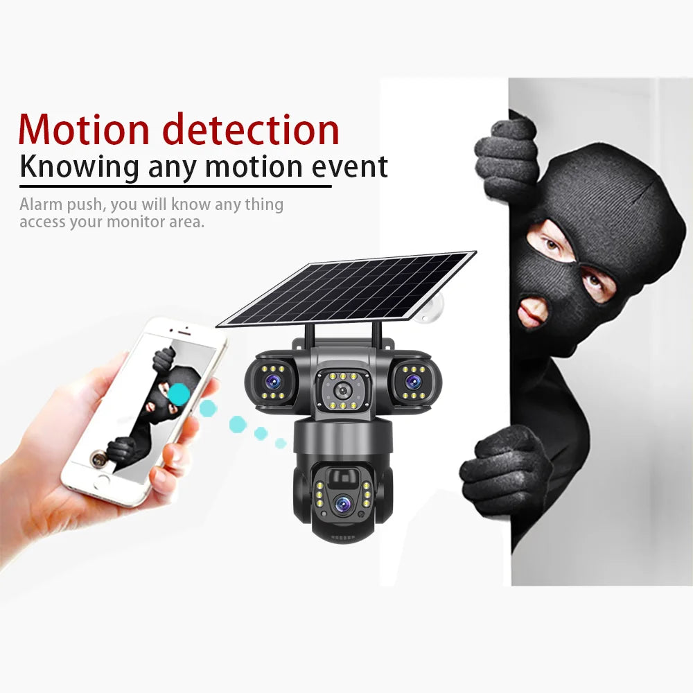 V380 Pro Solar Camera 4G SIM Outdoor 3 Lens Three Screens Webcam PIR Human Detect CCTV Security Video Battery PTZ IP Camara