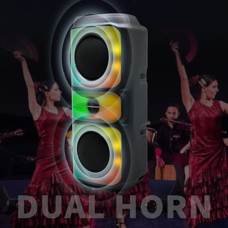 Super Large Outdoor Bluetooth Speaker RGB  Karaoke Double Horn Subwoofer Portable Wireless Column Bass Sound supports FM/TF